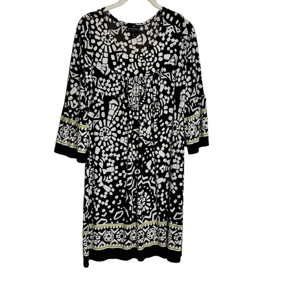 En Focus Studio Womens Shift Dress Size 8 Brown White Retro Mod Print 60s 70s - Picture 1 of 6